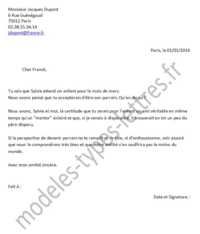 exemple de lettre de parrainage