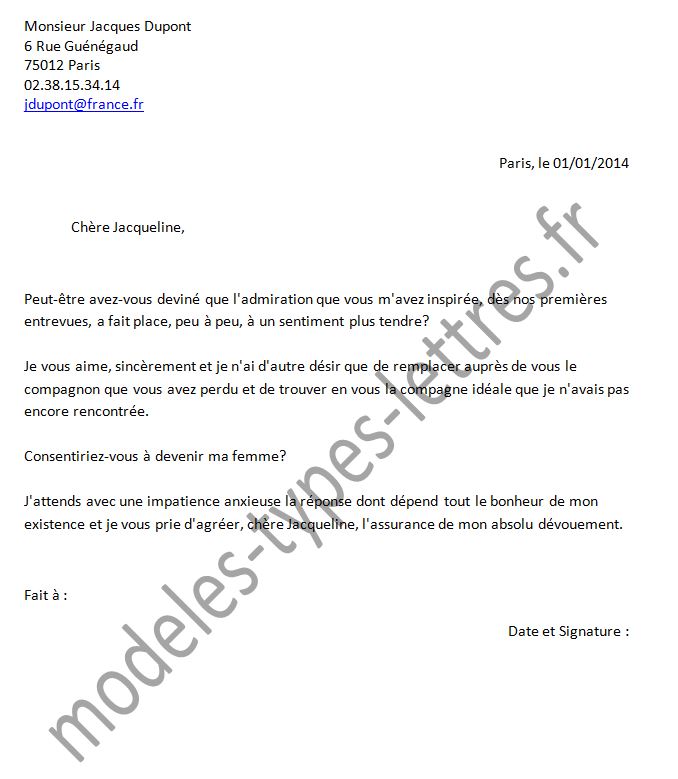 lettre pour demande en mariage