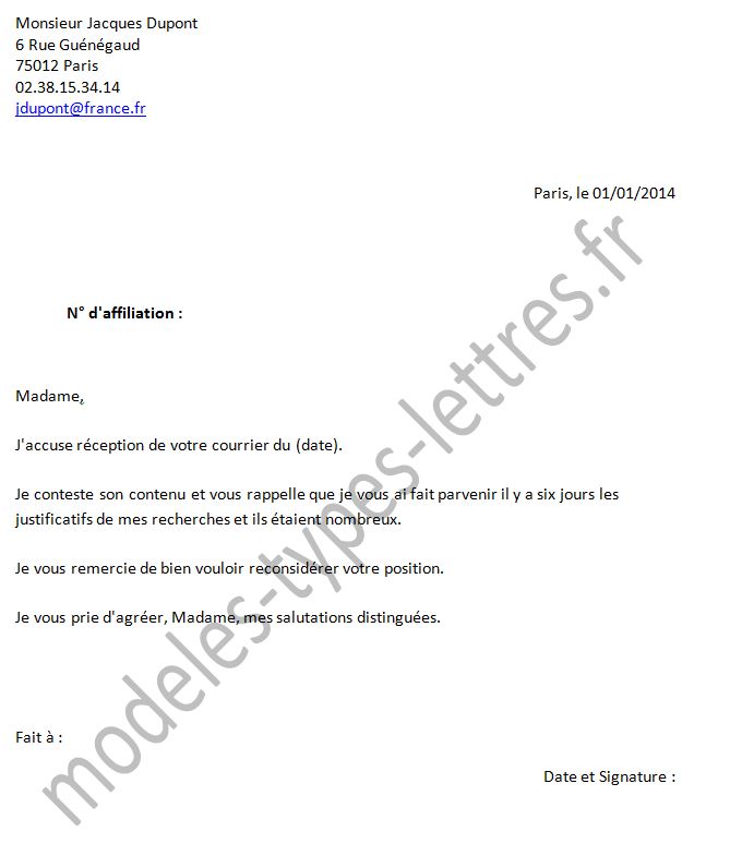 exemple de courrier radiation pole emploi