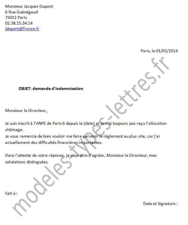 exemple de lettre justificatif pole emploi