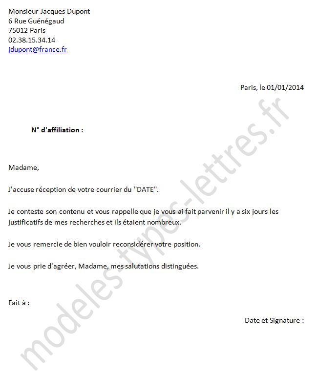 exemple de lettre justificatif pole emploi