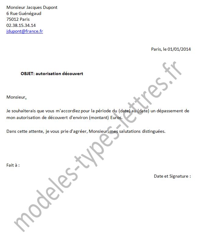 modele de courrier banque de france