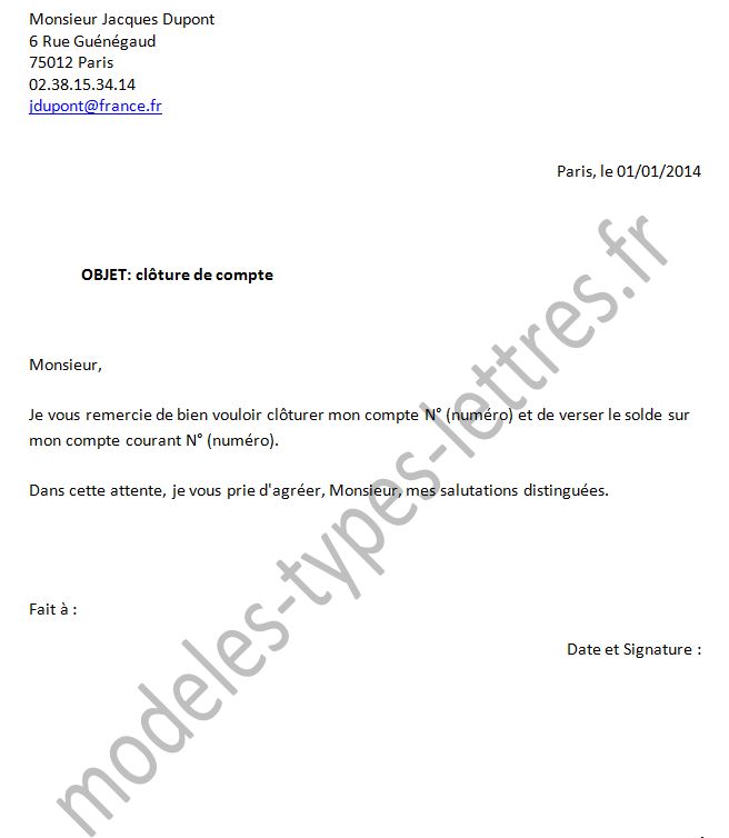 cloture d'un compte bancaire