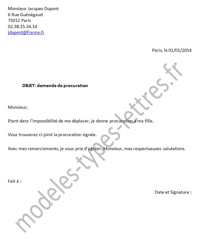 modele lettre procuration