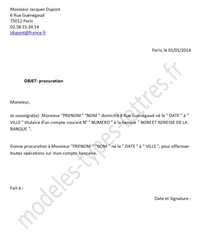 modele lettre procuration