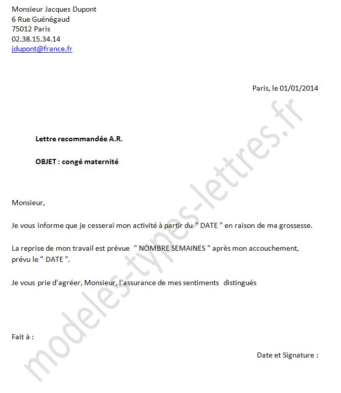 Lettre de demande de congé maternité