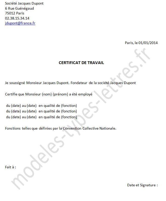 Certificats de travail MaLettre  modèle de lettre type, courrier type, 