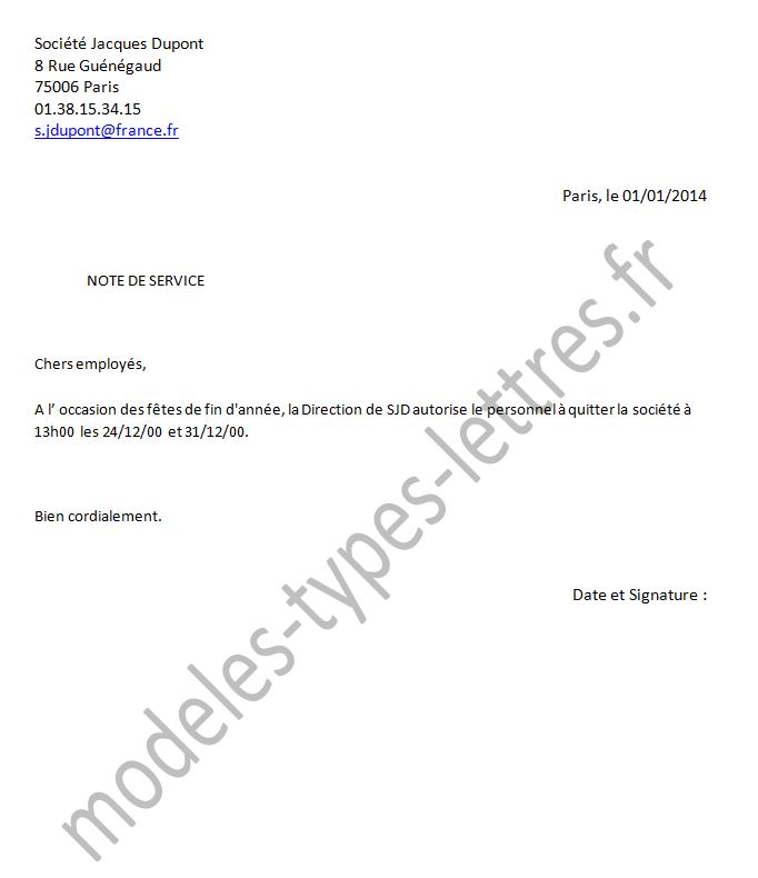 modele note de service word gratuit