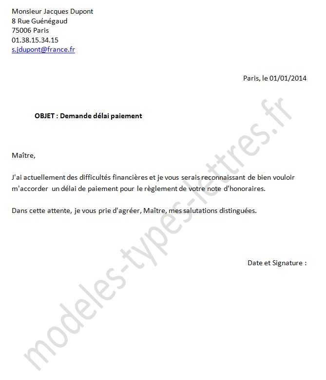 lettre d arrangement de paiement