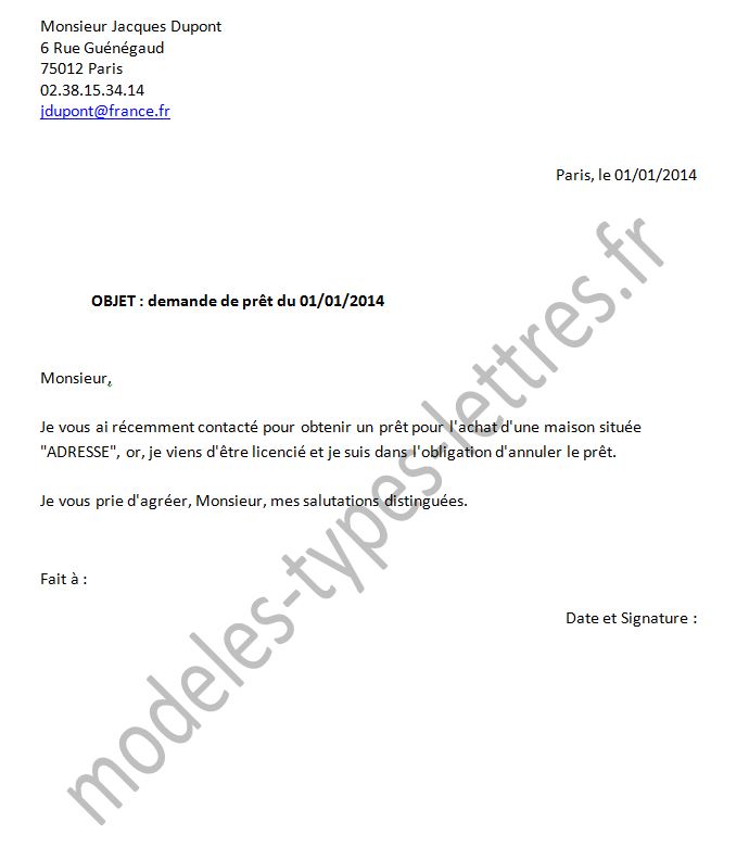 exemple de lettre de demande de credit bancaire