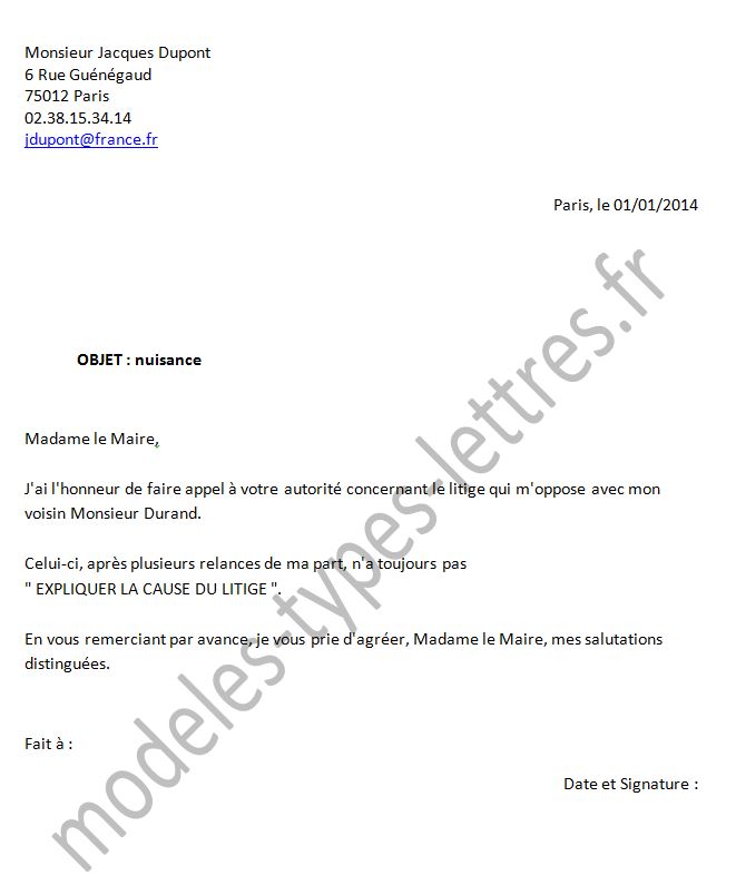 exemple de lettre adressee a un maire