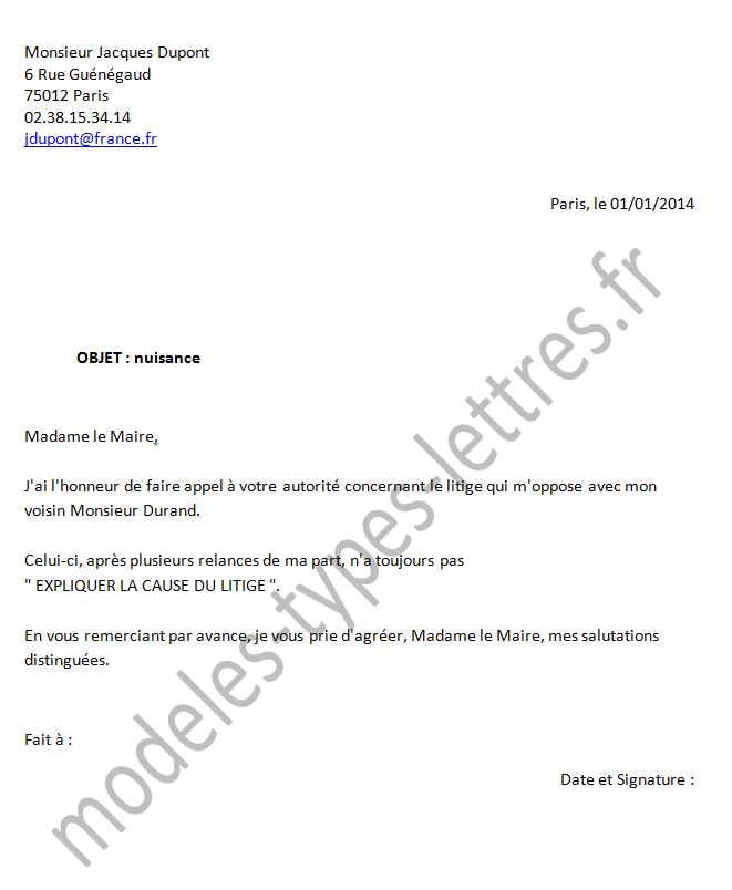 exemple de courrier pour un maire