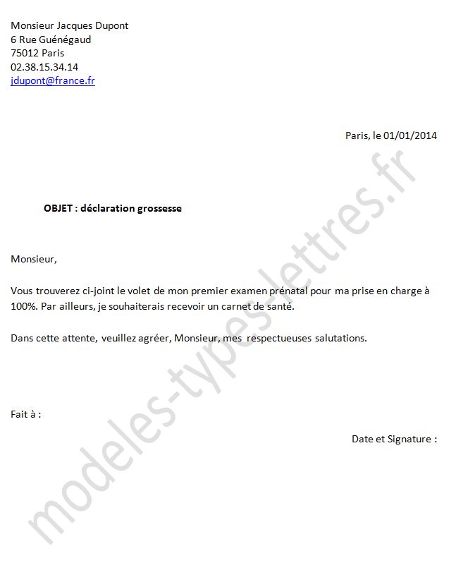 modele de lettre grossesse employeur