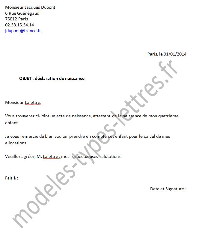 lettre type demande d acte de naissance